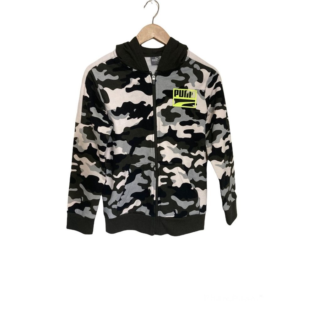 Puma kids boy camouflage hoodie size M zipper closure